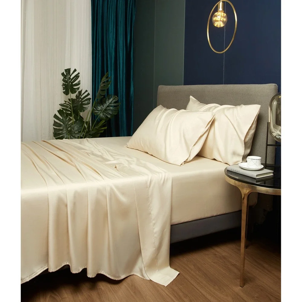 Kang Beige 100% Tencel Sheet Set with Pillowcase Top Grade & Natural‎ Full